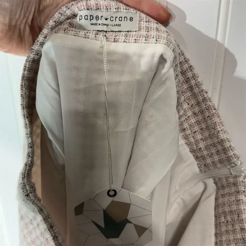 Paper Crane Pink‎ Tweed Mini Skirt L NWT Y2K Academia Preppy Aesthetic Side Zip